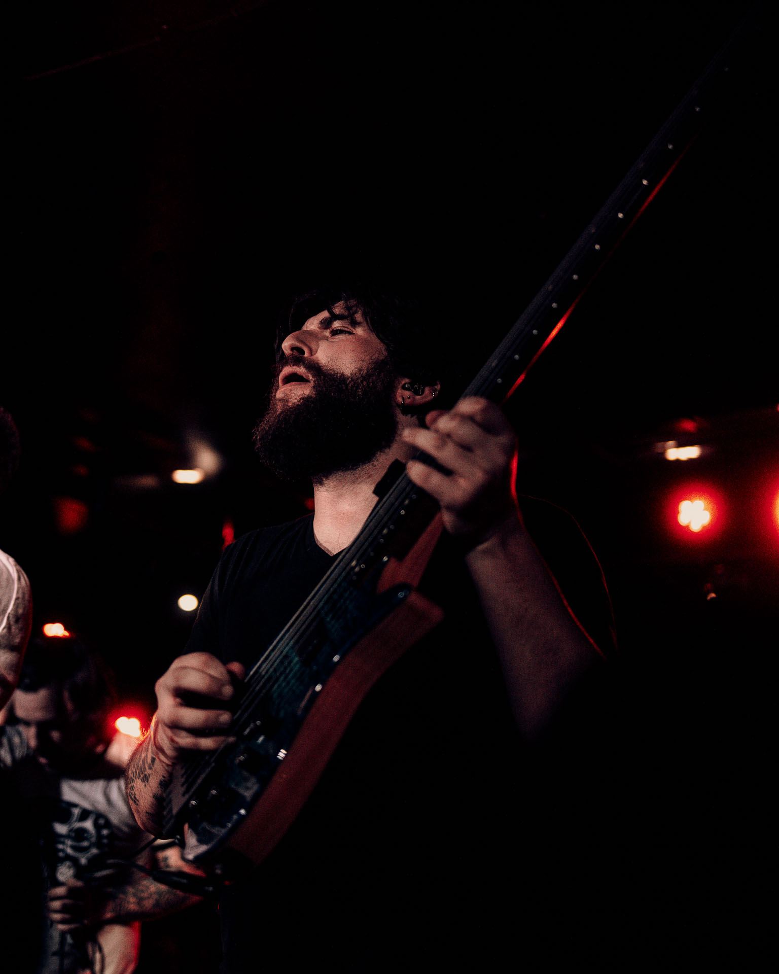 Bassist of A Lot Like Birds performing on stage