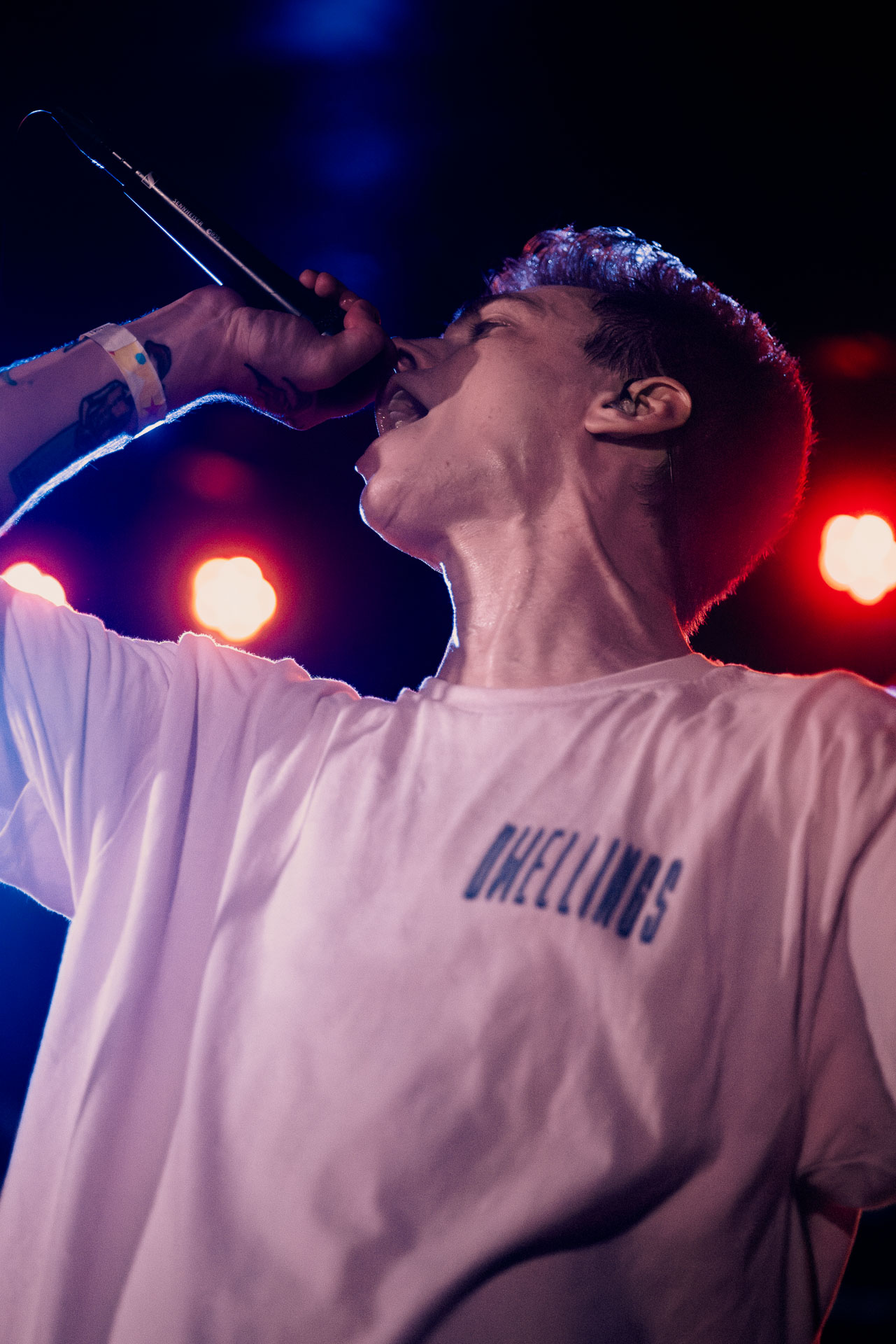 Andy Cizek screaming on stage during A Lot Like Birds concert