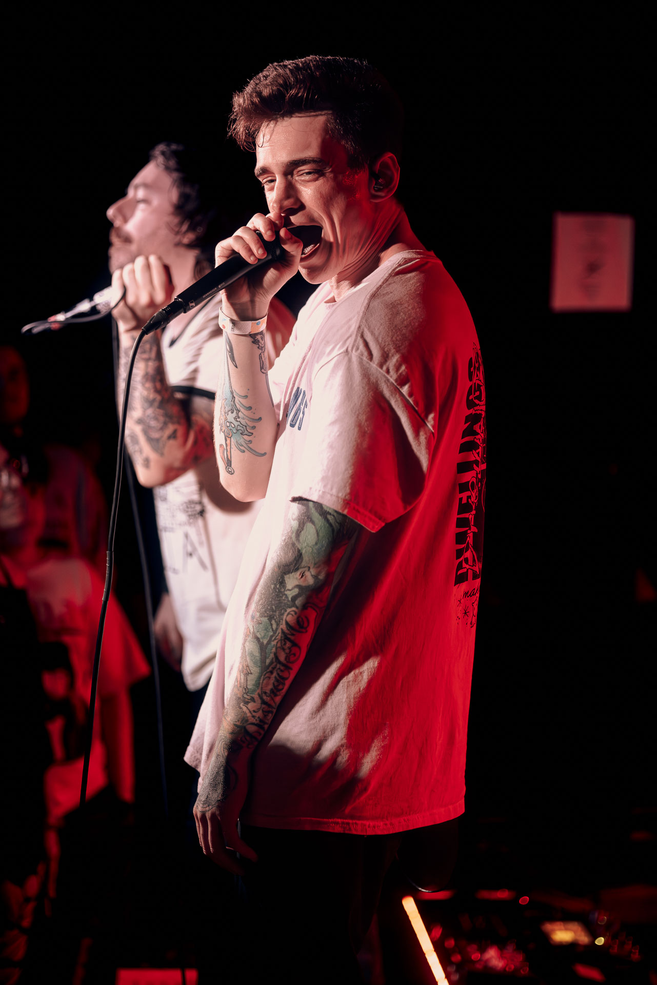 Andy Cizek singing on stage during A Lot Like Birds concert