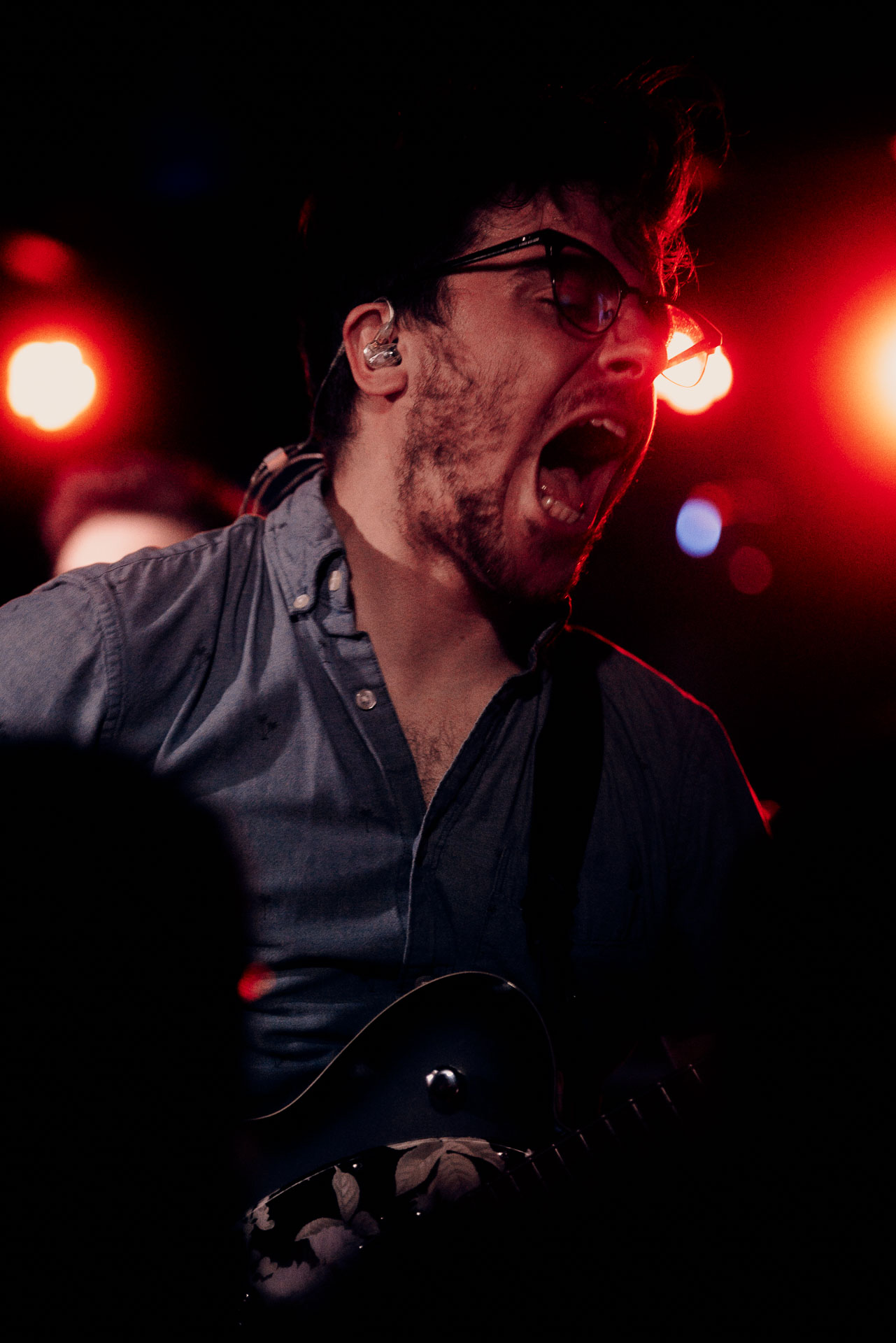 Greg Almeida captured mid-performance during A Lot Like Birds set
