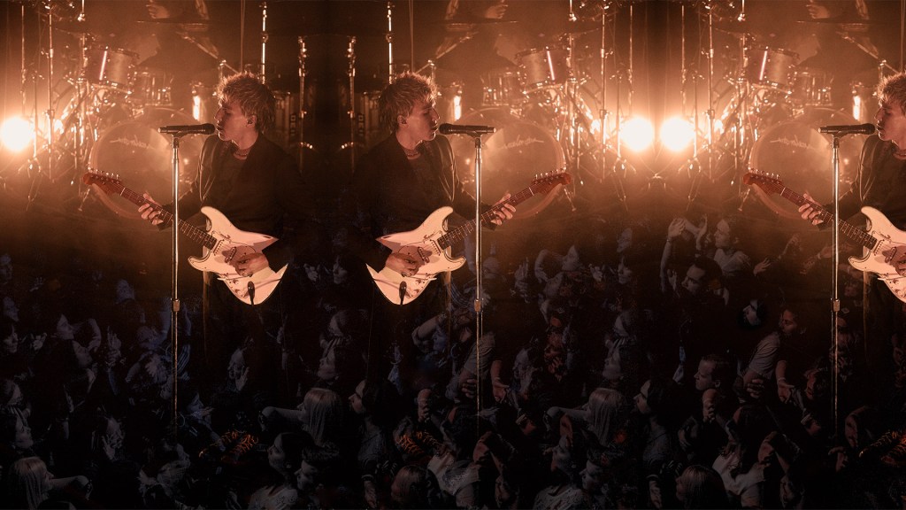 Christo Bowman from Bad Suns singing on stage in Denver, Colorado 2025, creative edit