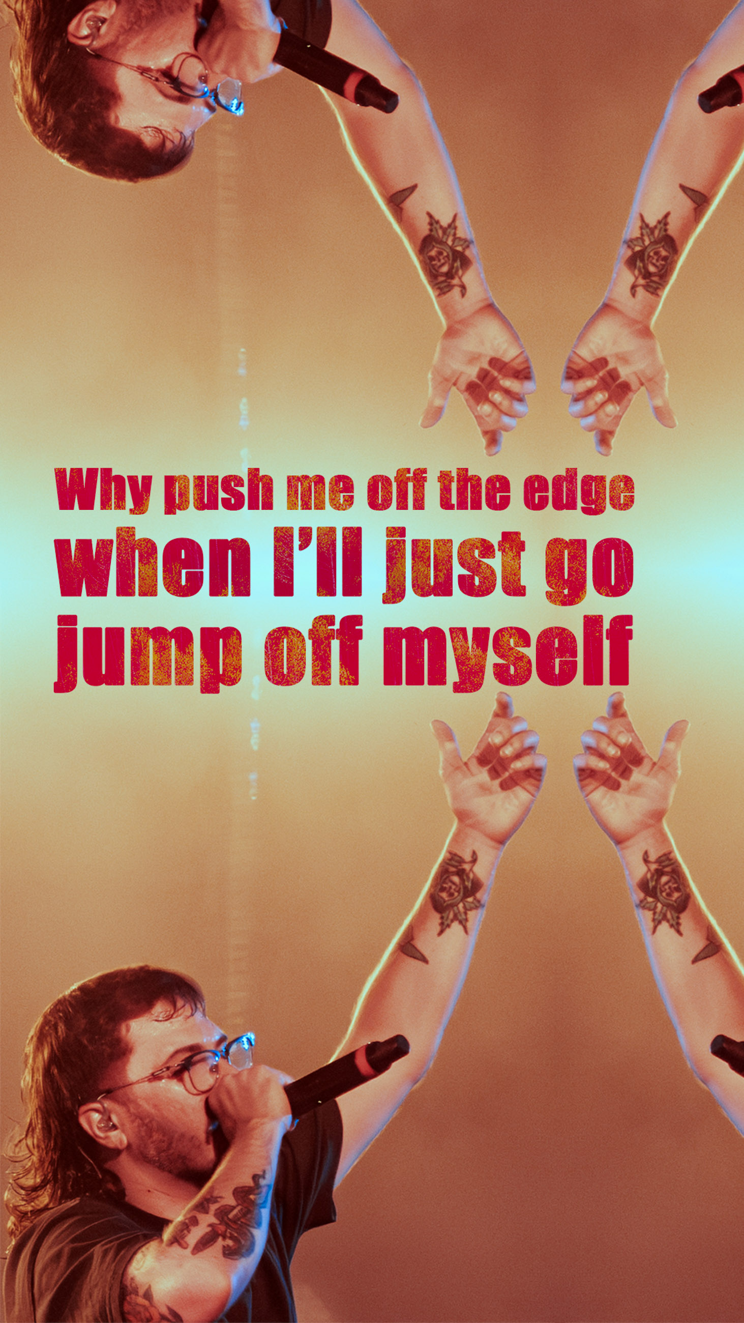 Belmont lead singer, Taz Johnson, closing eyes while singing during emotional moment at The Oriental Theater in Denver.